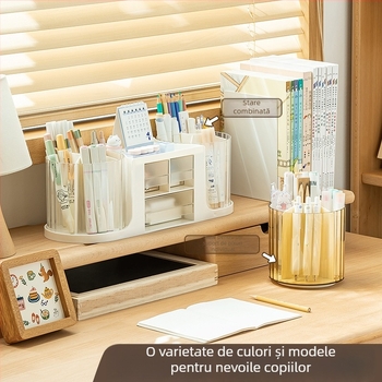 Suport pentru pixuri cu capacitate mare, sertar, spațiu dublu rotativ, organizator circular pentru birou în design lux discret