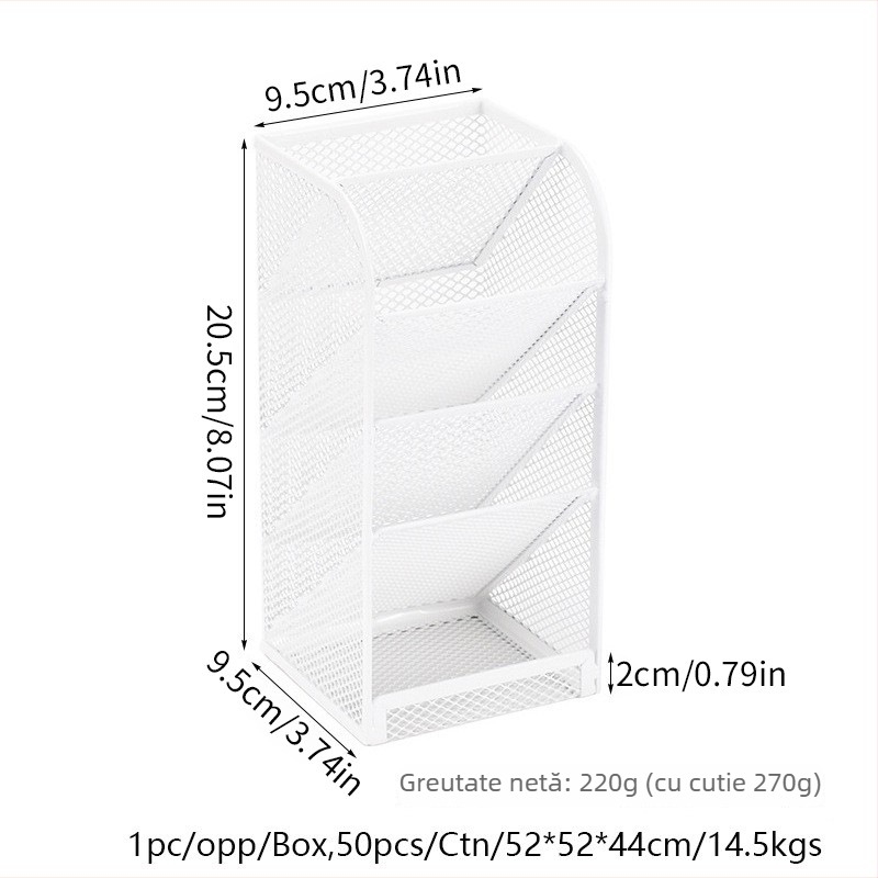 Suport metalic pentru pixuri, organizator de birou și cosmetice, formă pătrată, model 9014, multifuncțional