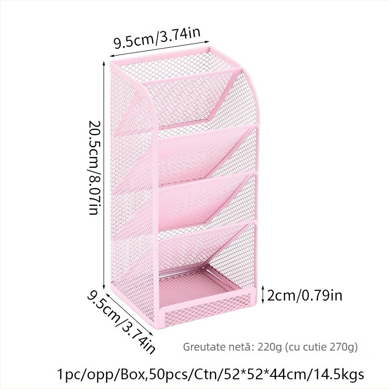 Suport metalic pentru pixuri, organizator de birou și cosmetice, formă pătrată, model 9014, multifuncțional