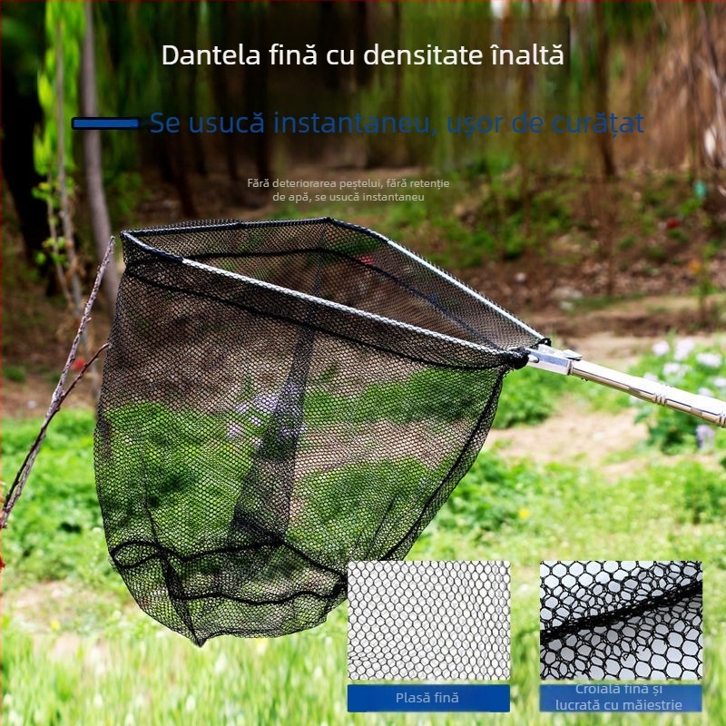 Set plasă de pescuit telescopic pliabil, din oțel inoxidabil, plasă fină, pliabil, încărcare 1000 g