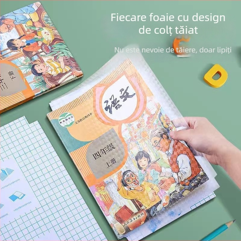 Copertă de carte autoadezivă, transparentă, cu textură diamant mat, husă protectoare impermeabilă pentru manuale