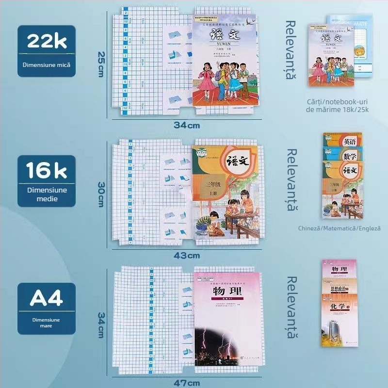 Copertă de carte autoadezivă, transparentă, cu textură diamant mat, husă protectoare impermeabilă pentru manuale