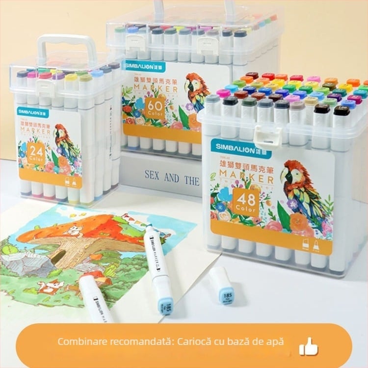 Marker Male Lion cu două capete, cerneală pe bază de ulei și acuarelă, reîncărcabil, pentru desene animate realizate de copii