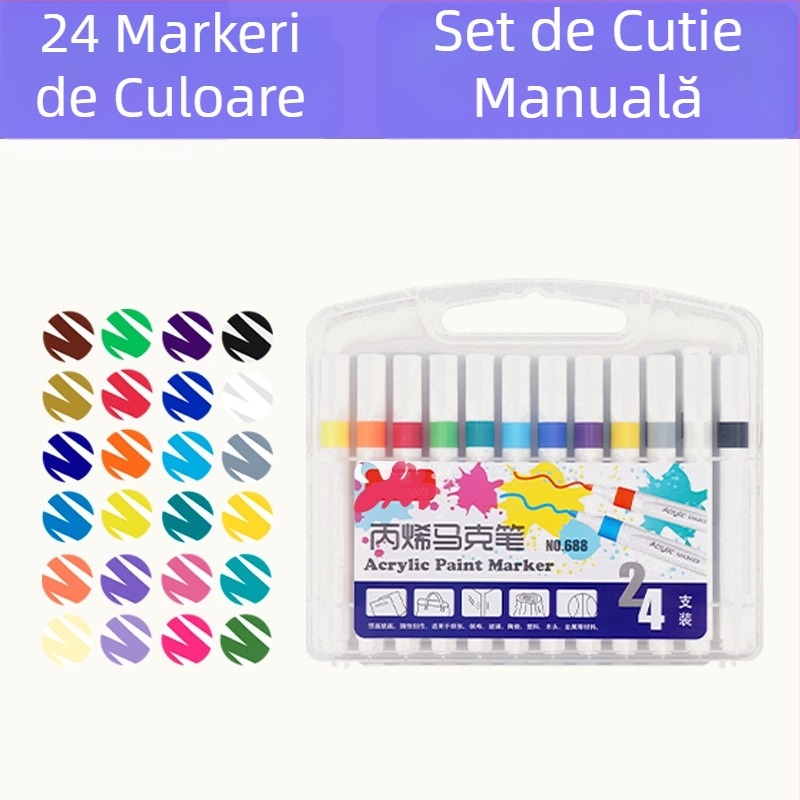 Markeri acrilici pentru desen, set de 24 de bucăți, pe bază de apă, opaci, care pot fi suprapuse, siguri pentru elevi și copii