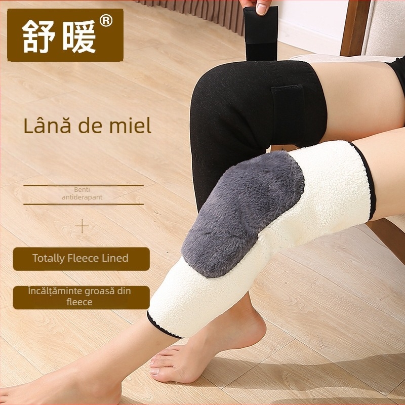 Manșete pentru genunchi din lână de miel, antiderapante, pentru adulți, lungi, pentru picioare reci și protecția articulațiilor