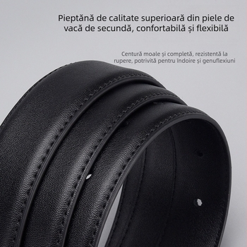 Curea pentru femei din piele naturală, cataramă cu știft din aliaj, piele dublă, finisaj electroplatinat, stil retro