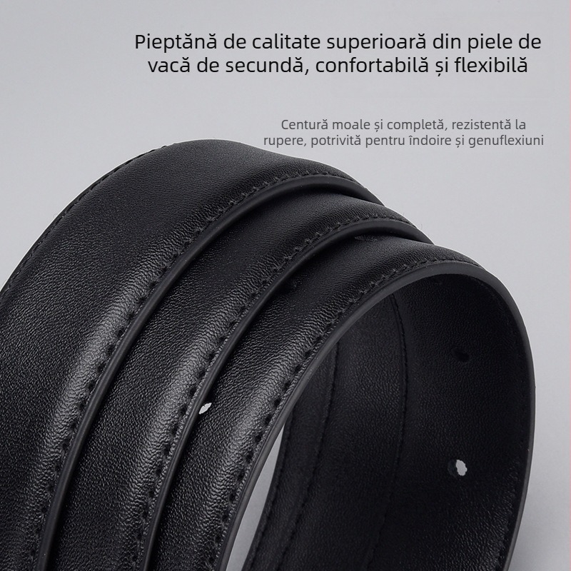 Curea pentru femei din piele naturală, cataramă cu știft din aliaj, piele dublă, finisaj electroplatinat, stil retro