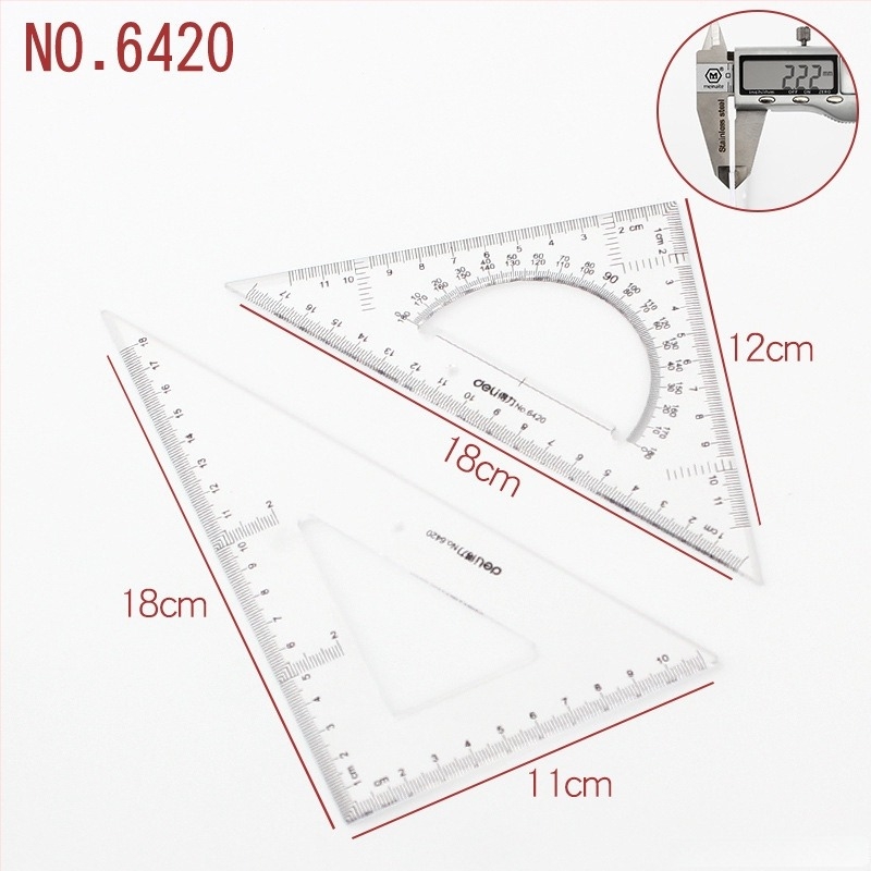Deli riglă triunghiulară pentru desen, din plastic, modele 6415/6420/6425/6430/6435/6440/6445, ambalaj din două bucăți