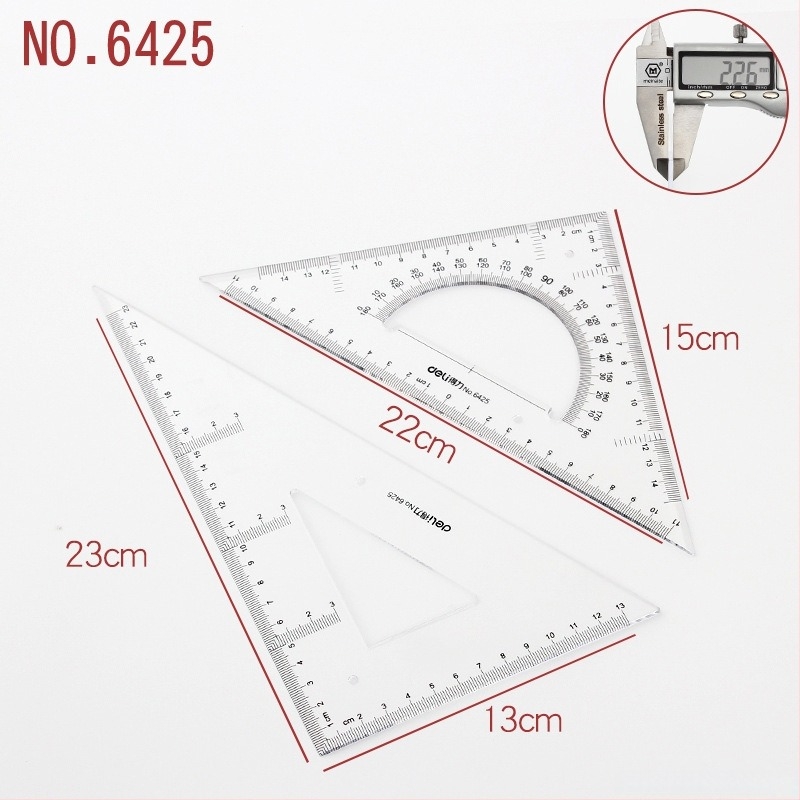 Deli riglă triunghiulară pentru desen, din plastic, modele 6415/6420/6425/6430/6435/6440/6445, ambalaj din două bucăți