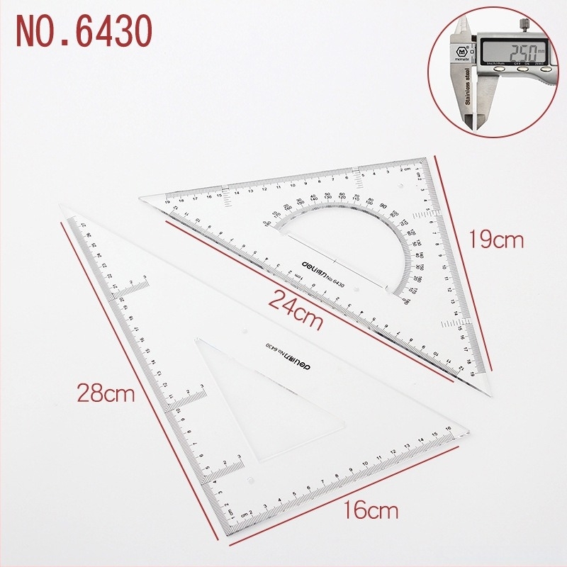 Deli riglă triunghiulară pentru desen, din plastic, modele 6415/6420/6425/6430/6435/6440/6445, ambalaj din două bucăți