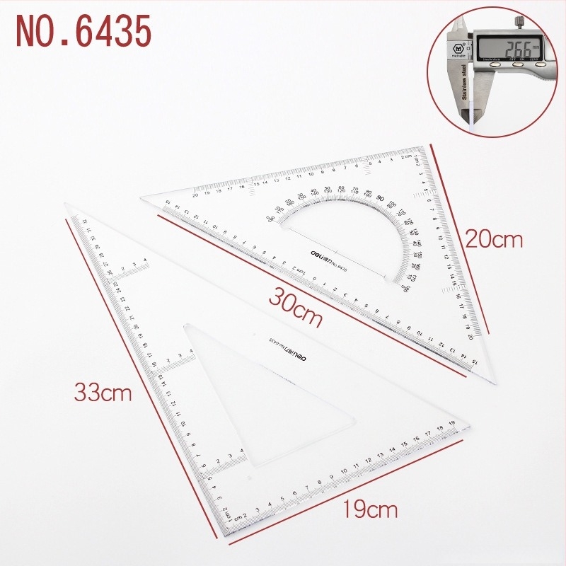 Deli riglă triunghiulară pentru desen, din plastic, modele 6415/6420/6425/6430/6435/6440/6445, ambalaj din două bucăți