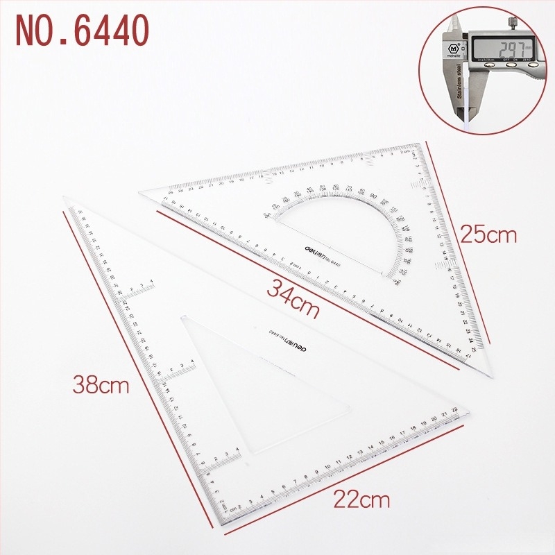 Deli riglă triunghiulară pentru desen, din plastic, modele 6415/6420/6425/6430/6435/6440/6445, ambalaj din două bucăți