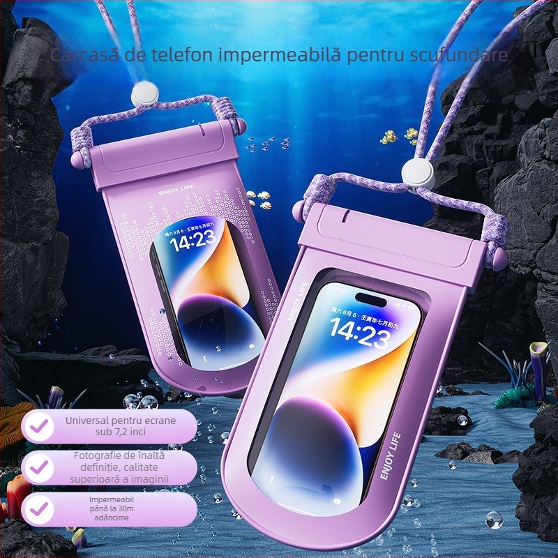 Geantă impermeabilă pentru telefon cu fereastră tactilă pentru înot și rafting, pungă transparentă sigilată pentru fotografii subacvatice