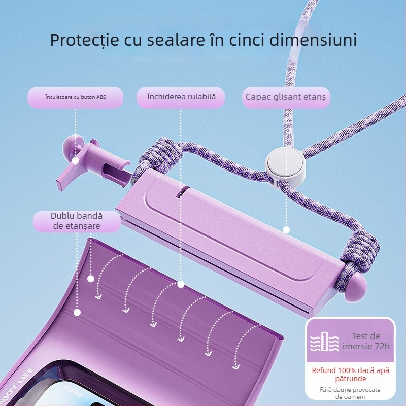 Geantă impermeabilă pentru telefon cu fereastră tactilă pentru înot și rafting, pungă transparentă sigilată pentru fotografii subacvatice