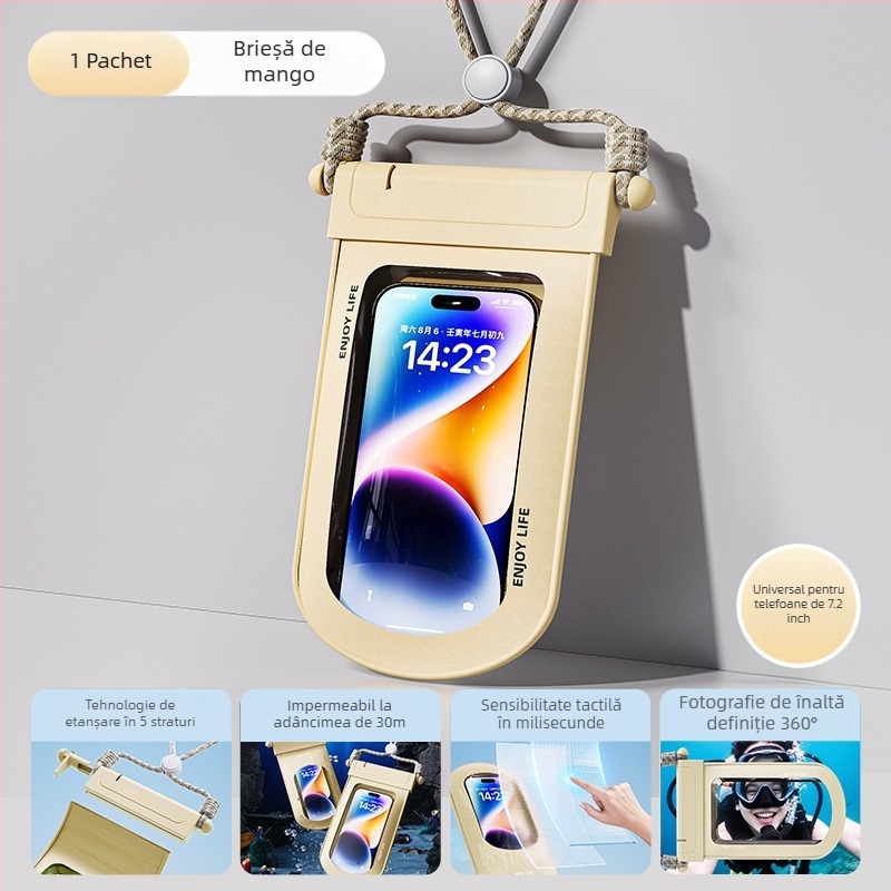 Geantă impermeabilă pentru telefon cu fereastră tactilă pentru înot și rafting, pungă transparentă sigilată pentru fotografii subacvatice