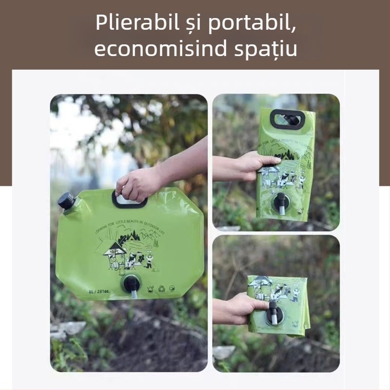 Geantă de apă pliabilă pentru exterior, 8 L capacitate, material PE/TPE, stil simplu, pentru camping