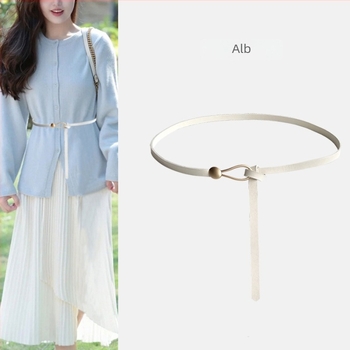 Curea subțire din piele PU, cu nod decorativ, 110 cm lungime, lățime sub 2 cm, cataramă din aliaj