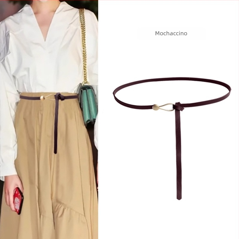 Curea subțire din piele PU, cu nod decorativ, 110 cm lungime, lățime sub 2 cm, cataramă din aliaj