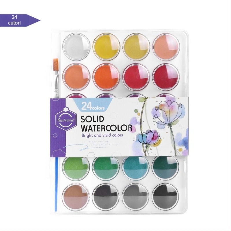 Set de acuarele Keepsmiling - Plastic + vopsea acuarelă solidă, Cutie transparentă ABS, Pentru pictură în acuarelă