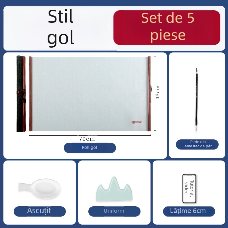 Set de practică pentru caligrafie cu pânză pentru scriere cu apă și axă de rulare (Seria: Water Writing Cloth; Material: Printed Oxford Cloth; Scop: Practică de caligrafie; Formă: Dreptunghiular)