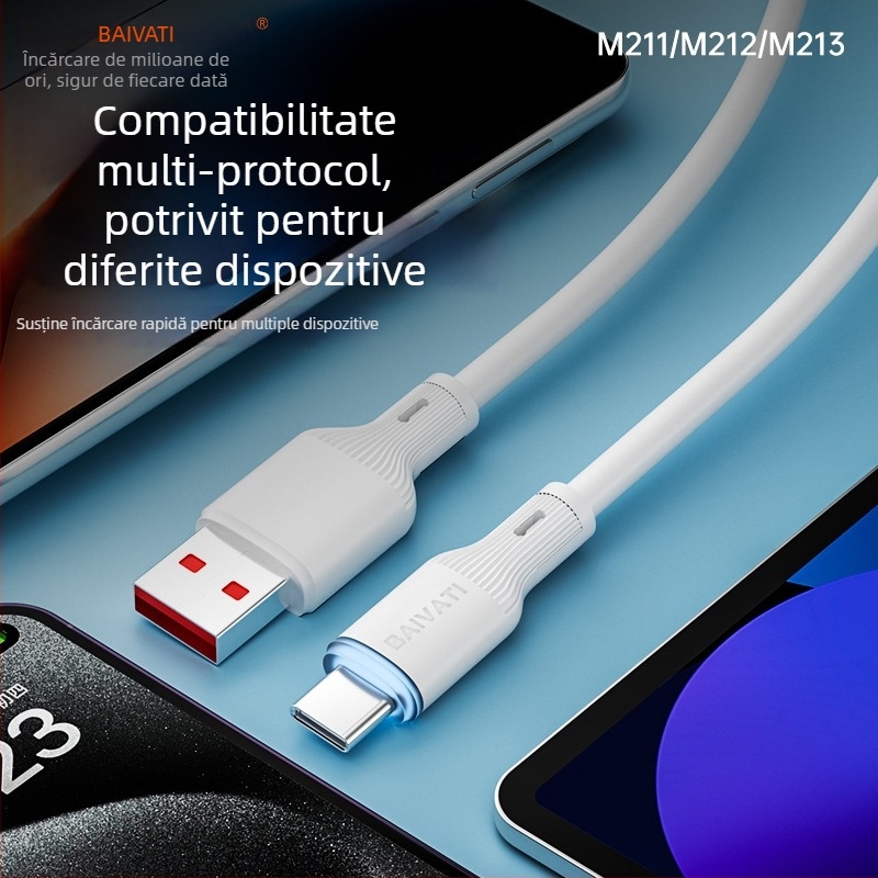 Cablu de date cu încărcare rapidă și conectori Lightning, Micro-USB și Type-C - până la 6A, compatibil cu protocolul QC, certificat 3C 2025260907000010