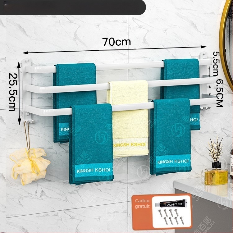 Raft de prosoape din aluminiu spațial, 3 etaje, montat pe perete, depozitare prosoape