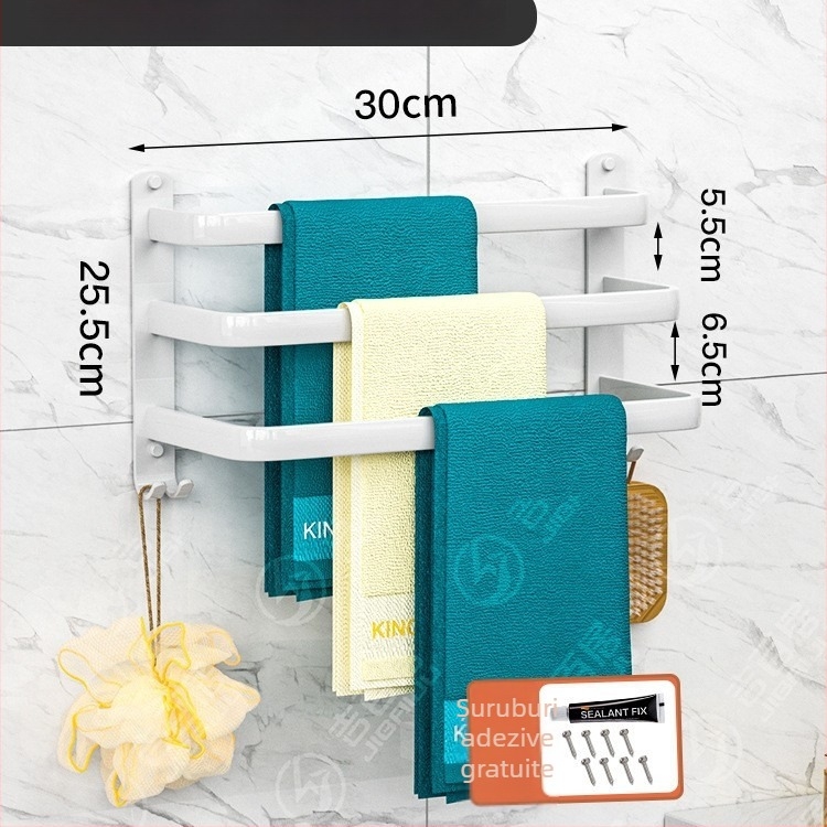 Raft de prosoape din aluminiu spațial, 3 etaje, montat pe perete, depozitare prosoape