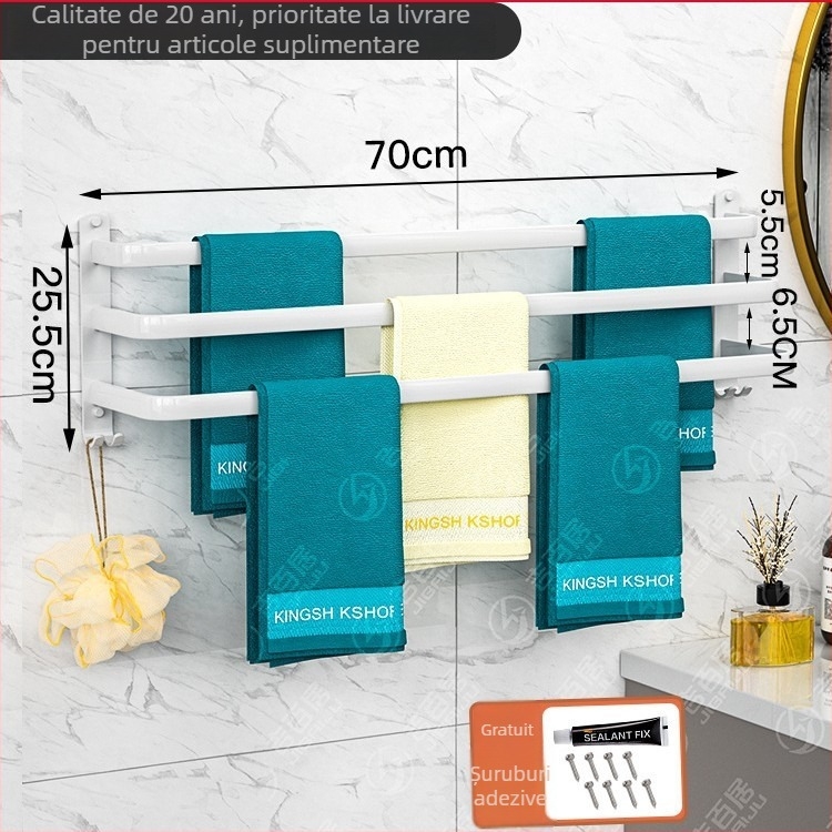 Raft de prosoape din aluminiu spațial, 3 etaje, montat pe perete, depozitare prosoape