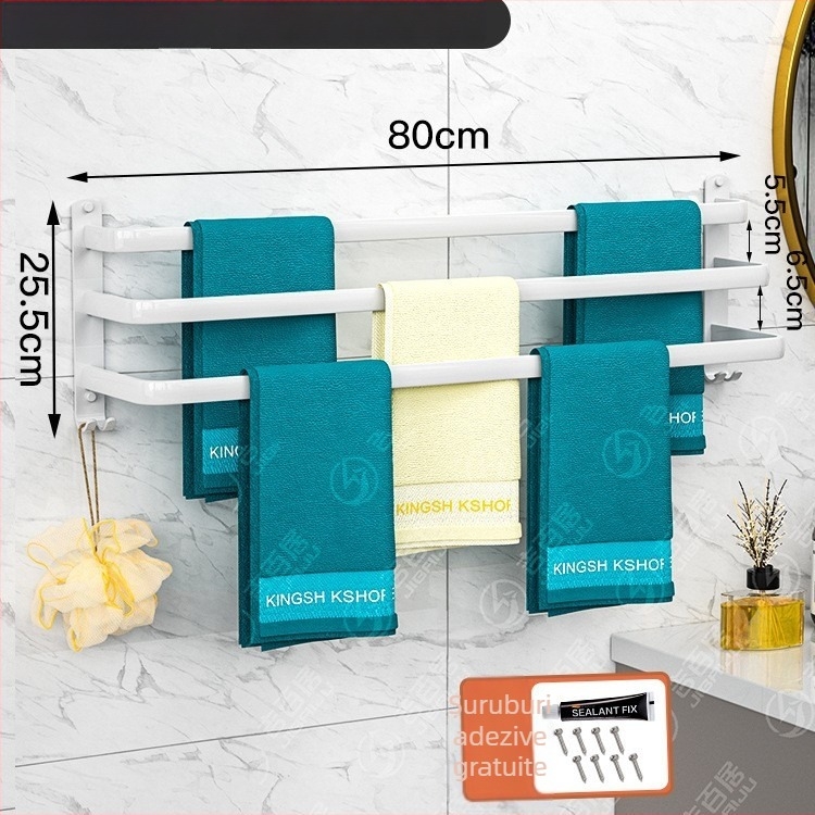 Raft de prosoape din aluminiu spațial, 3 etaje, montat pe perete, depozitare prosoape