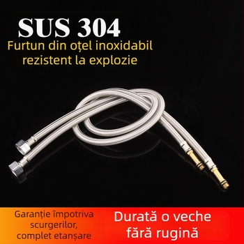 Conductă de intrare apă caldă și rece pentru robinet – oțel inoxidabil 304, împletit, montaj filet, temperatura maximă 60°C, uz casnic