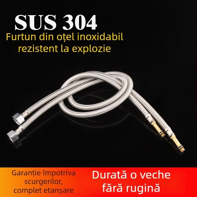 Conductă de intrare apă caldă și rece pentru robinet – oțel inoxidabil 304, împletit, montaj filet, temperatura maximă 60°C, uz casnic