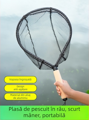 Plasă de mână pentru pescuit în cursuri de apă — aliaj de carbon ultraușor, diametrul deschiderii 35 cm, adâncimea plasei 30 cm, ochiuri subțiri, încărcare foarte rezistentă