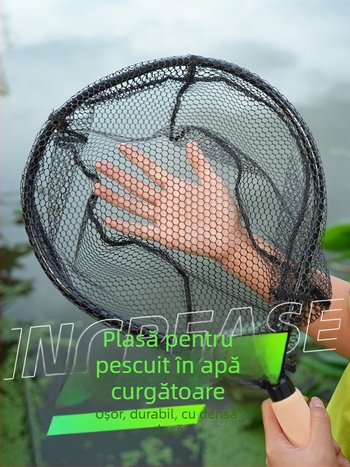 Plasă de mână pentru pescuit în cursuri de apă — aliaj de carbon ultraușor, diametrul deschiderii 35 cm, adâncimea plasei 30 cm, ochiuri subțiri, încărcare foarte rezistentă