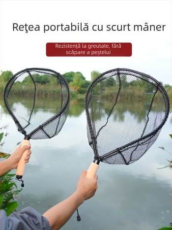 Plasă de mână pentru pescuit în cursuri de apă — aliaj de carbon ultraușor, diametrul deschiderii 35 cm, adâncimea plasei 30 cm, ochiuri subțiri, încărcare foarte rezistentă