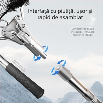 Set de țeavă pentru plasă de pescuit din oțel inoxidabil și cap de plasă, țeavă telescopică pliabilă cu cap triunghiular, Ø40 mm, adâncime 35, plasă cu ochi fini