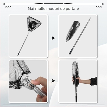 Set de țeavă pentru plasă de pescuit din oțel inoxidabil și cap de plasă, țeavă telescopică pliabilă cu cap triunghiular, Ø40 mm, adâncime 35, plasă cu ochi fini