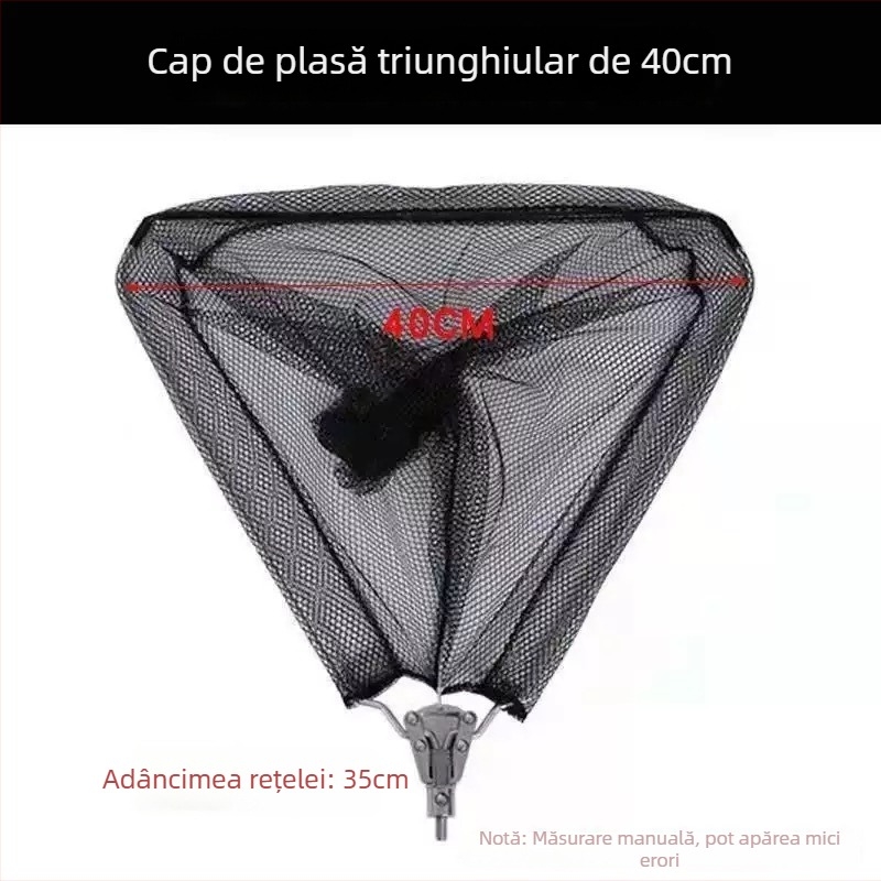 Set de țeavă pentru plasă de pescuit din oțel inoxidabil și cap de plasă, țeavă telescopică pliabilă cu cap triunghiular, Ø40 mm, adâncime 35, plasă cu ochi fini
