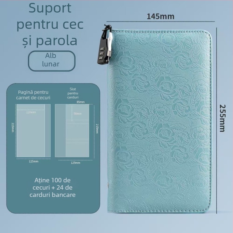 Suport pentru carnet bancar – PU material, închidere cu parolă, fermoar, imprimare logo disponibilă