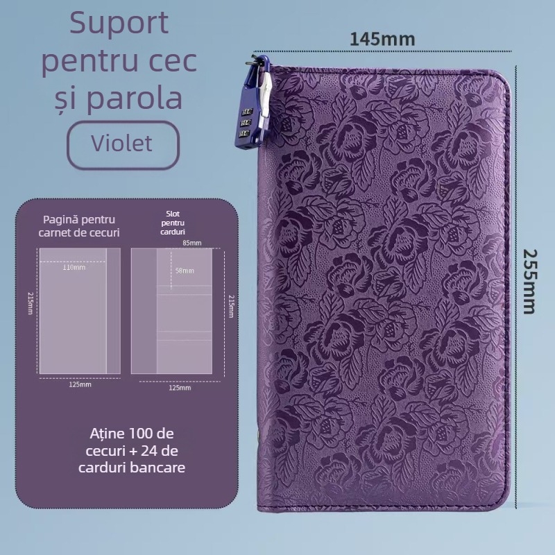 Suport pentru carnet bancar – PU material, închidere cu parolă, fermoar, imprimare logo disponibilă