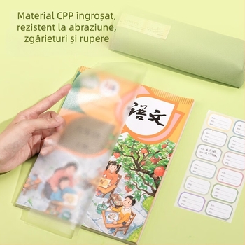 Huse pentru manuale Deli, din hârtie kraft, transparente, set complet pentru clasa I, protecții groase, mate