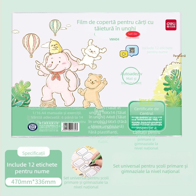 Huse pentru manuale Deli, din hârtie kraft, transparente, set complet pentru clasa I, protecții groase, mate