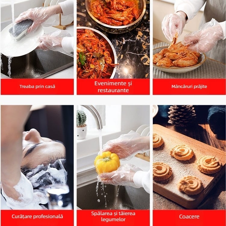 Mănuși PE transparente, de unică folosință, groase, alimentare, pentru catering și frumusețe, protecție la praf