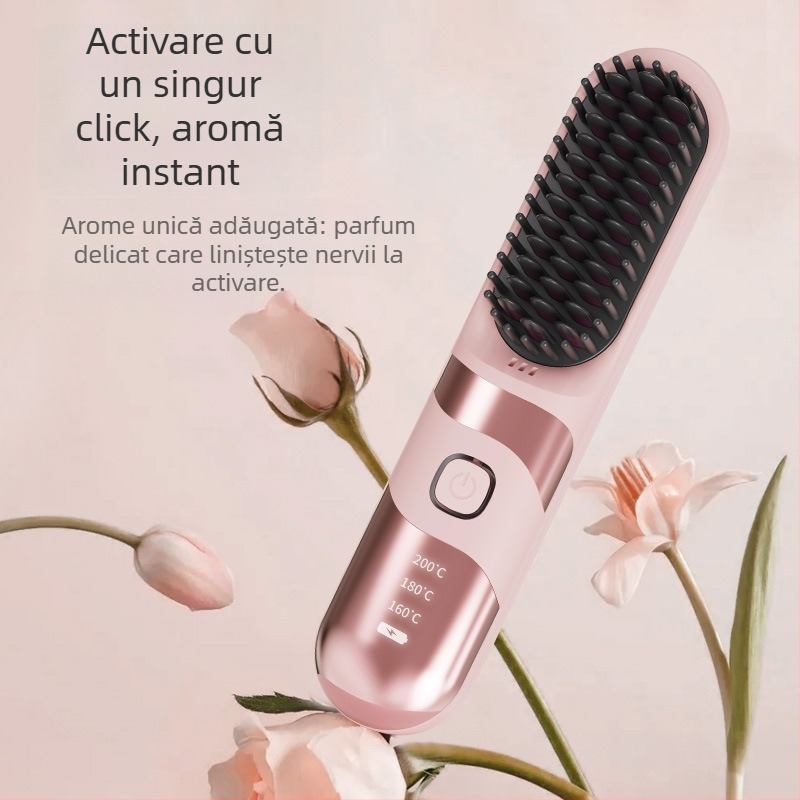 Pieptene fără fir pentru îndreptare și ondulare a părului, turmalin-keramică, utilizare dublă, 3 setări de temperatură, 30W, ecran LCD