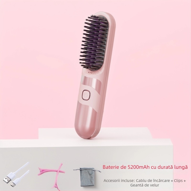 Pieptene fără fir pentru îndreptare și ondulare a părului, turmalin-keramică, utilizare dublă, 3 setări de temperatură, 30W, ecran LCD