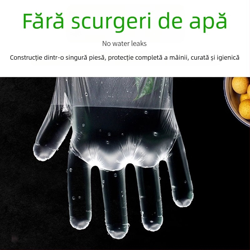 Mănuși de unică folosință PE, alimentare, pentru bucătărie, pachet de 100 bucăți, transparente, grosime 0.05-0.1 mm