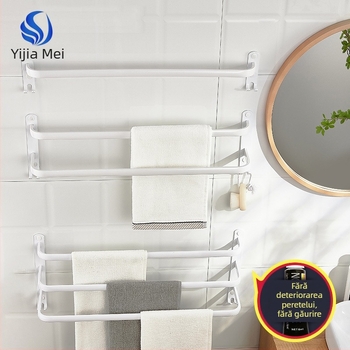 Raft de prosoape montat pe perete, fără găuri – aliaj de aluminiu, trei niveluri, sarcină 15 kg, finisaj emailat