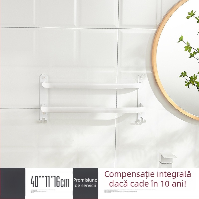 Raft de prosoape montat pe perete, fără găuri – aliaj de aluminiu, trei niveluri, sarcină 15 kg, finisaj emailat