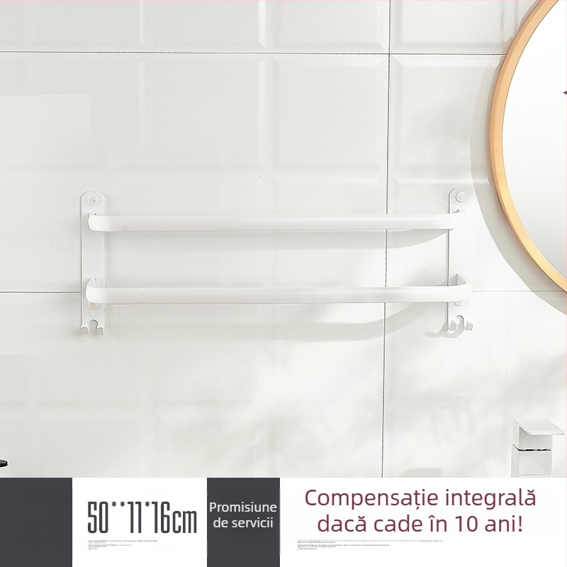 Raft de prosoape montat pe perete, fără găuri – aliaj de aluminiu, trei niveluri, sarcină 15 kg, finisaj emailat