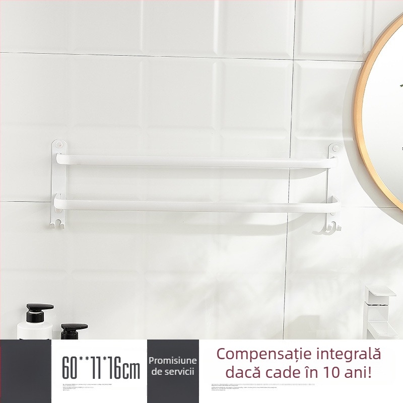 Raft de prosoape montat pe perete, fără găuri – aliaj de aluminiu, trei niveluri, sarcină 15 kg, finisaj emailat