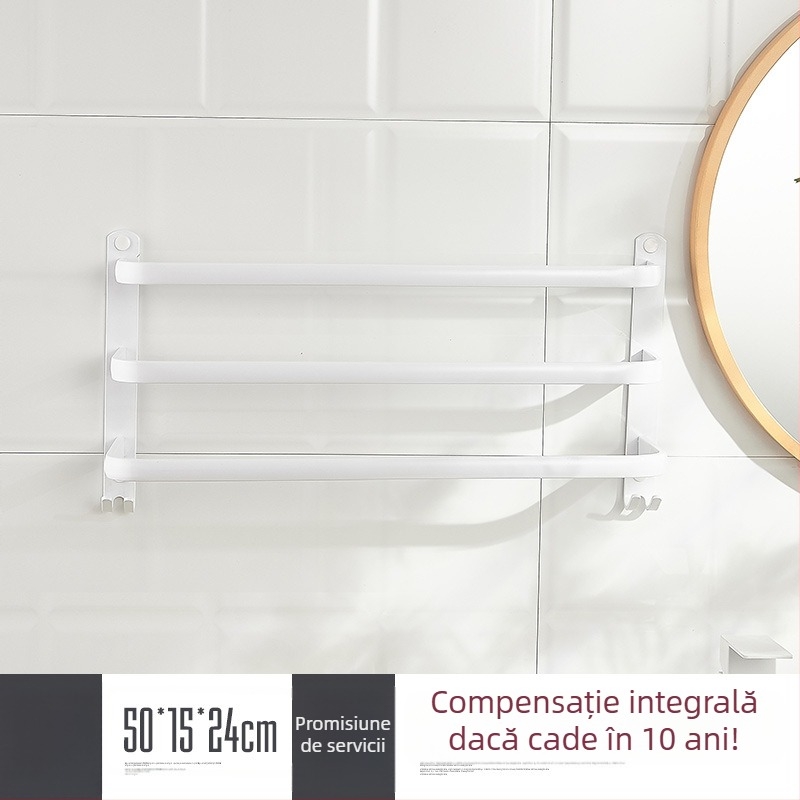 Raft de prosoape montat pe perete, fără găuri – aliaj de aluminiu, trei niveluri, sarcină 15 kg, finisaj emailat
